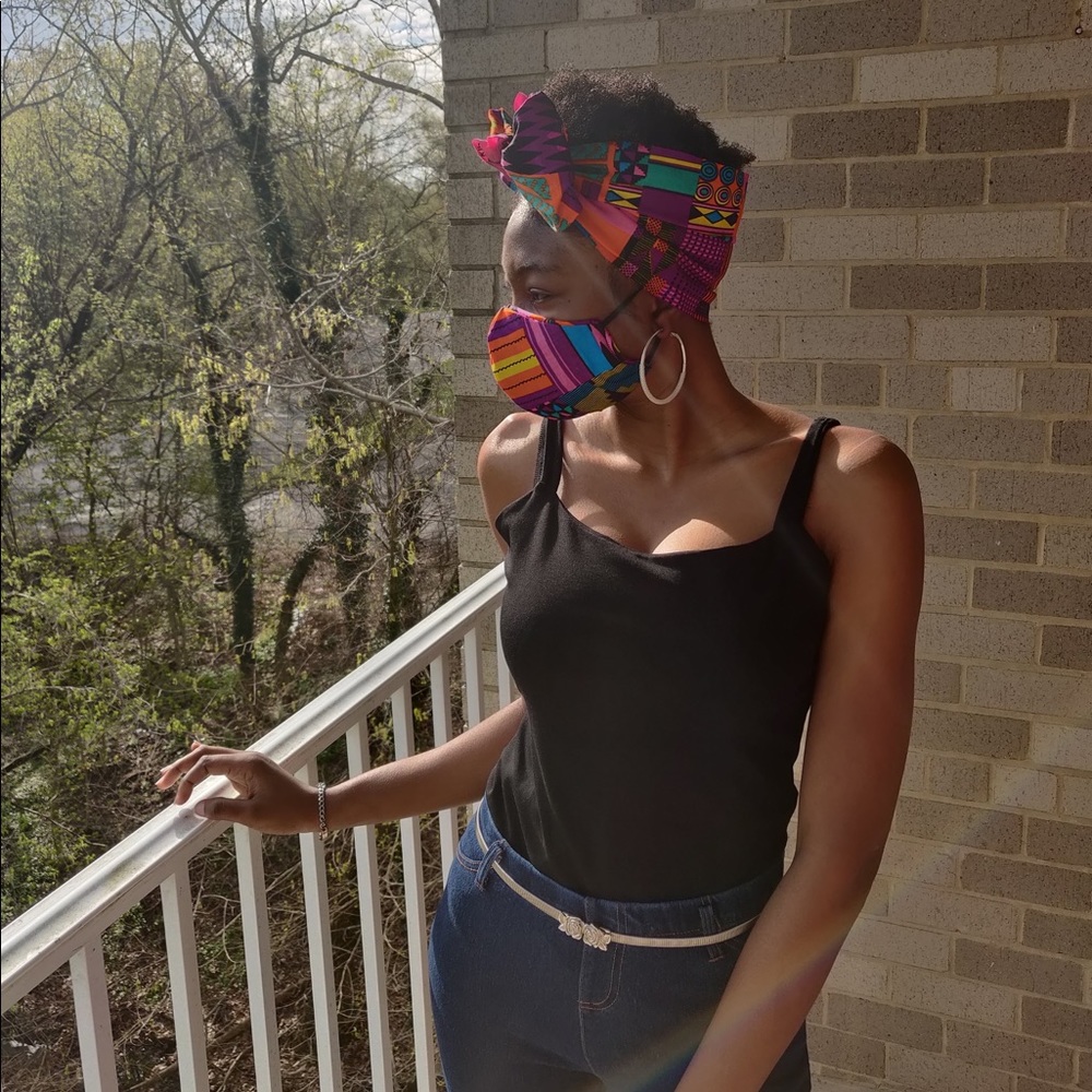 African head scarf and mask combo